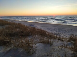 Beach with sand sea and blue sky shore