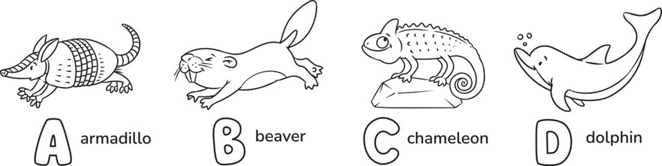 Animals ABC. Coloring book set for kids