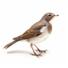Gray-cheeked thrush bird isolated on white. Generative AI