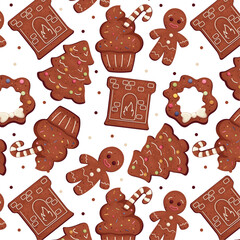 gingerbread pattern, fireplace, Christmas tree, cupcake, gingerbread man , food 