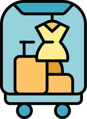 Woman luggage trolley icon outline vector. Suitcase cart. Carry holiday color flat