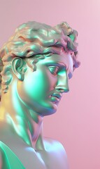 Holographic 3D antique statue on pastel background