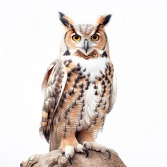 Great horned owl bird isolated on white. Generative AI