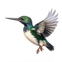 Fototapeta premium Green kingfisher bird isolated on white. Generative AI