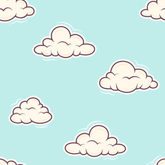 Cute clouds pattern concept. Vector illustration on blue background