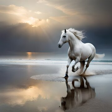 white horse on the beach