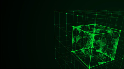 Wireframe cubes from different sides. Vector abstract geometric 3D objects. Technology block chain network connection.