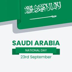 Saudi Arabia National Day Banner or Post Template with Flags. Happy Independence Day Saudi Arabia 23rd September.