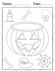 printable funny kawaii Halloween coloring sheet for kids and adults