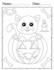 kawaii doodle Halloween coloring page for kids and adults