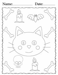 printable kawaii doodle Halloween coloring page for kids and adults