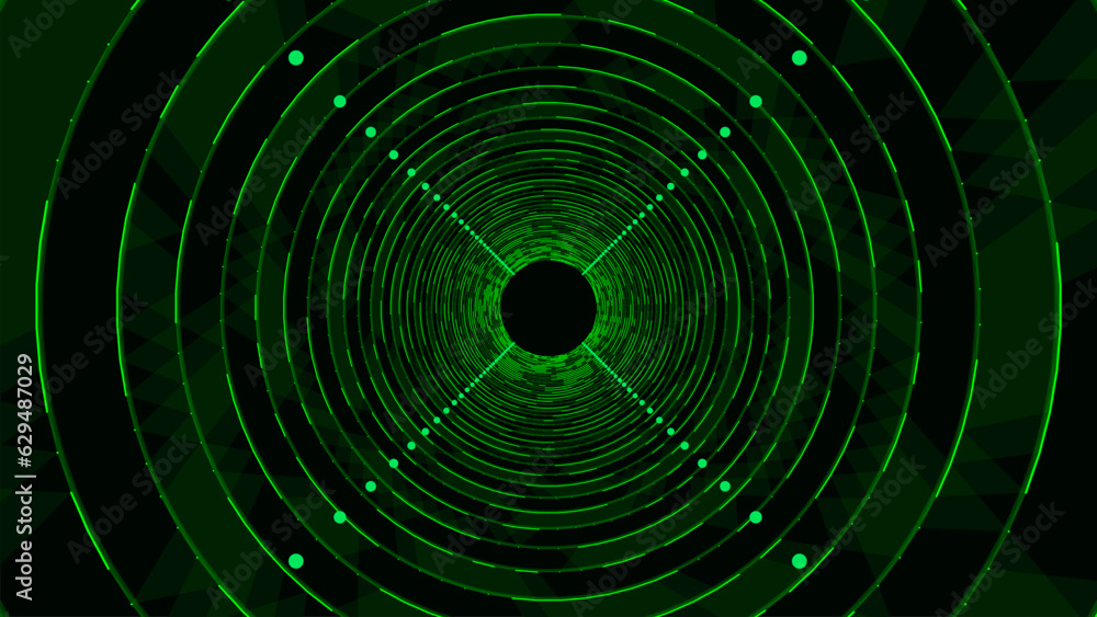 Poster abstract wireframe tunnel. vector wormhole. 3d portal grid. futuristic fantasy funnel.
