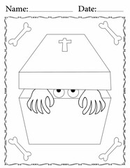 printable doodle Halloween coloring sheet for kids and adults