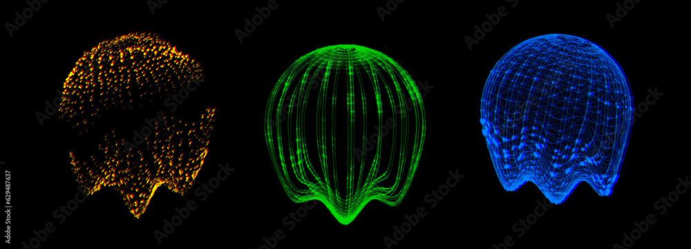 Poster vector futuristic glitch sphere of particles and lines. network connection big data. abstract techno