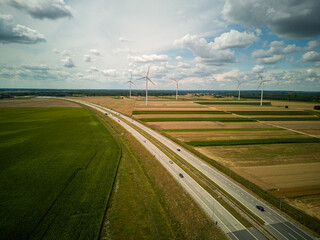 Highway seen from above along with intersection, Poland.