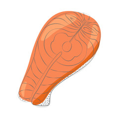 Vector image of salmon steak in cartoon style in trendy shades. Top view. Healthy eating. Seafood.
