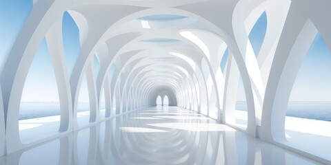Abstract architecture background, futuristic white arched interior 3d render - obrazy, fototapety, plakaty