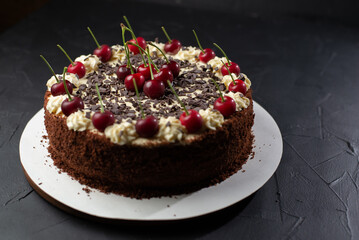 Homemade cake with summer berries cherry