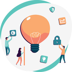 intellectual property, little people stand near the lamp