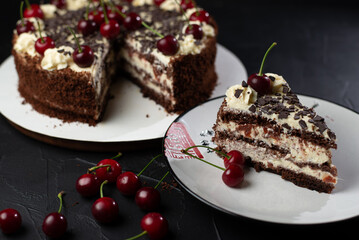 Homemade cake with summer berries cherry