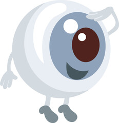 Cute organ character. Cartoon eyeball with happy face. Eye looks forward. Healthy human internal part. Optometry diagnostic. Eyesight care. Ophthalmology treatment. Vector illustration