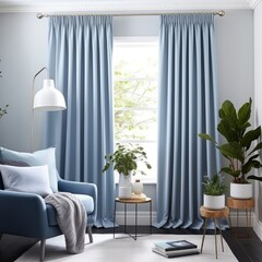 Modern bedroom, miminal interior design, window with simple curtains - obrazy, fototapety, plakaty
