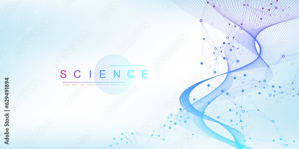 Poster Digits abstract background with connected line and dots, wave flow. Digital neural networks. Network and connection background for your presentation. Graphic polygonal background. Vector illustration.
