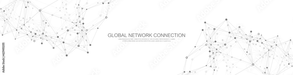 Poster Global network connection banner design template. Header social network communication in the global business concept. Big data visualization. Internet technology. Vector illustration