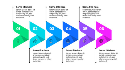 Infographic template. 6 arrows in line with icons
