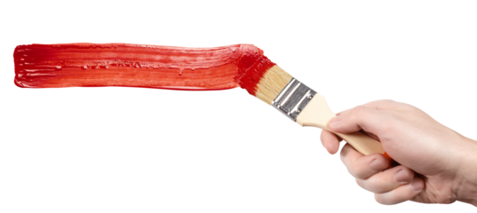 Hand painting using a thick red brush, cut out