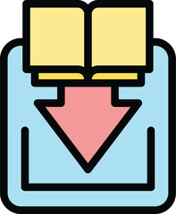 Download digital book icon outline vector. Online study. School education color flat