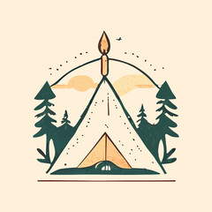 A minimalist caping, tent tattoo design on a flat background.