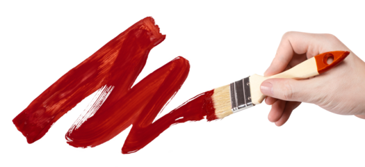 Hand painting using a thick red brush, cut out