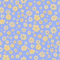 seamless background with yellow flowers on light blue background 