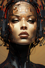 A female cyborg with a circuit board, Generative AI