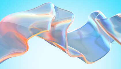 Transparent glossy glass ribbon. Curved wave in motion. 