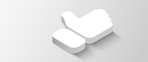3d white minimalist like symbol. Thumb up.