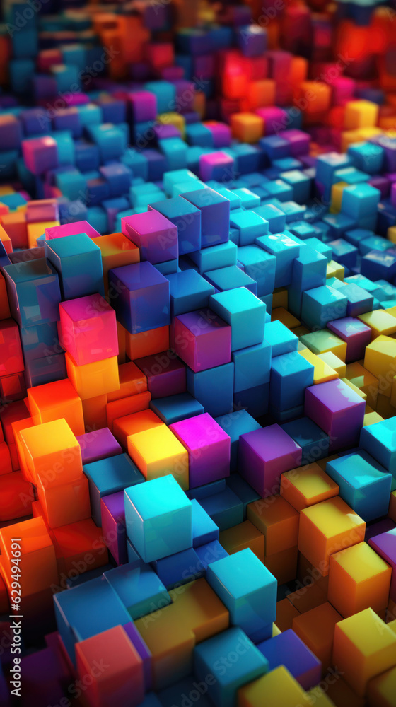 Poster abstract background with colorful glowing cubes.