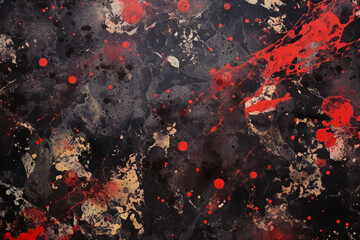 Abstract red and black background with paint splashes and blots, Generative AI