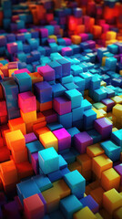 Fototapeta na wymiar Abstract background with colorful glowing cubes.