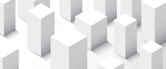Abstract minimalistic city background. White cubes.