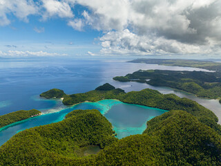Aeria survey of beautiful Lagoons in Sohoton Cove. Bucas Grande Island. Surigao del Norte. Mindanao, Philippines.