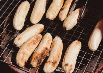 grilled banana thai food, roasted banana, It's traditional Thai cuisine food gourmet, street food concept.