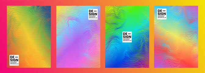 abstract rainbow line art cover background set, poster design set.