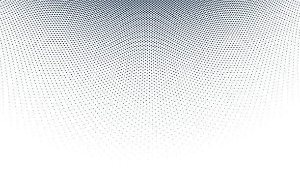 Grey dots in 3D perspective vector abstract background, dotted pattern cool design, wave stream of science technology or business blank template for ads.