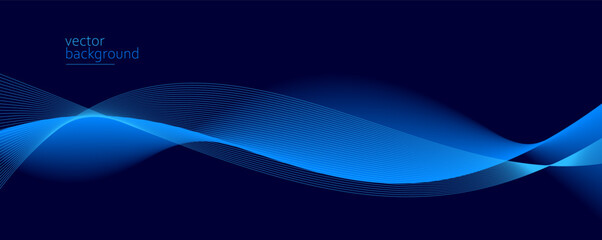 Smooth flow of wavy shape with gradient vector abstract background, dark blue design curve line energy motion, relaxing music sound or technology.