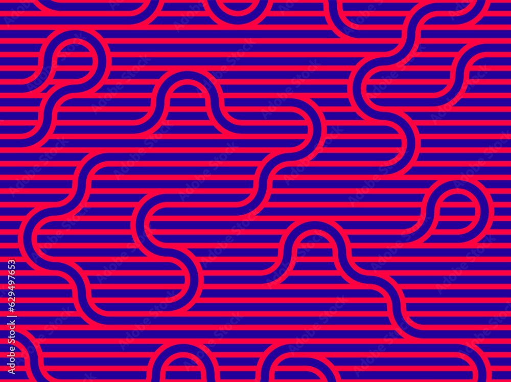 Poster seamless pattern with twisted lines, vector linear tiling background, stripy weaving, optical maze, 