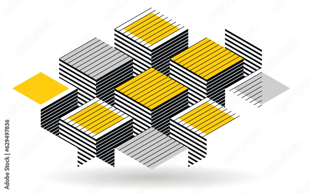 Poster abstract vector art with 3d isometric cubes geometric background, op art blocks with different forms