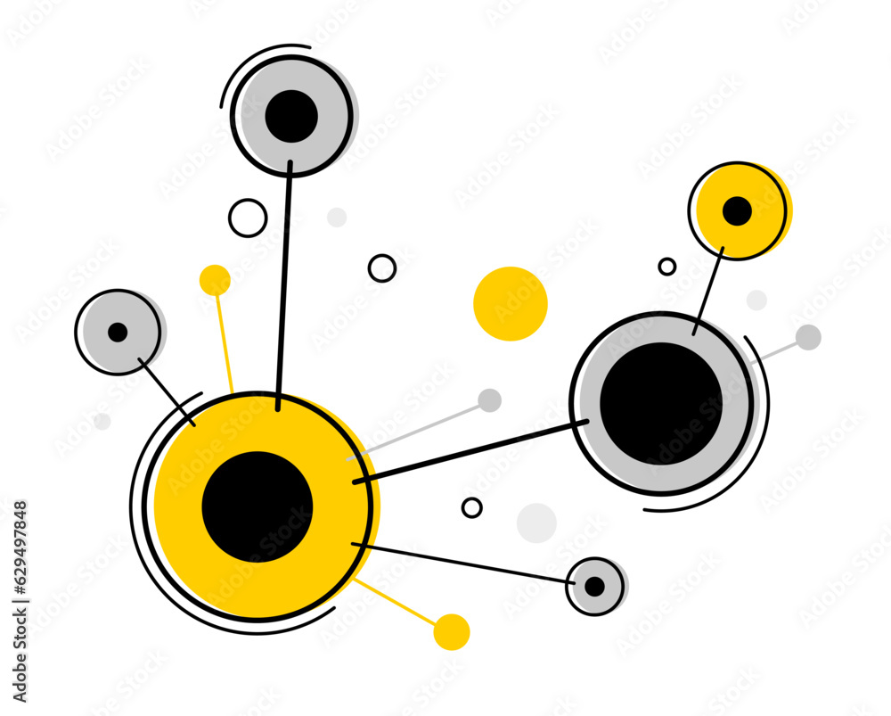 Poster abstract vector technology theme background with connected circles, geometric design linear connecti