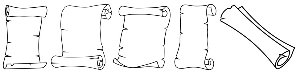 Scroll paper icon vector set. Parchment illustration sign collection. Chronicle symbol or logo.